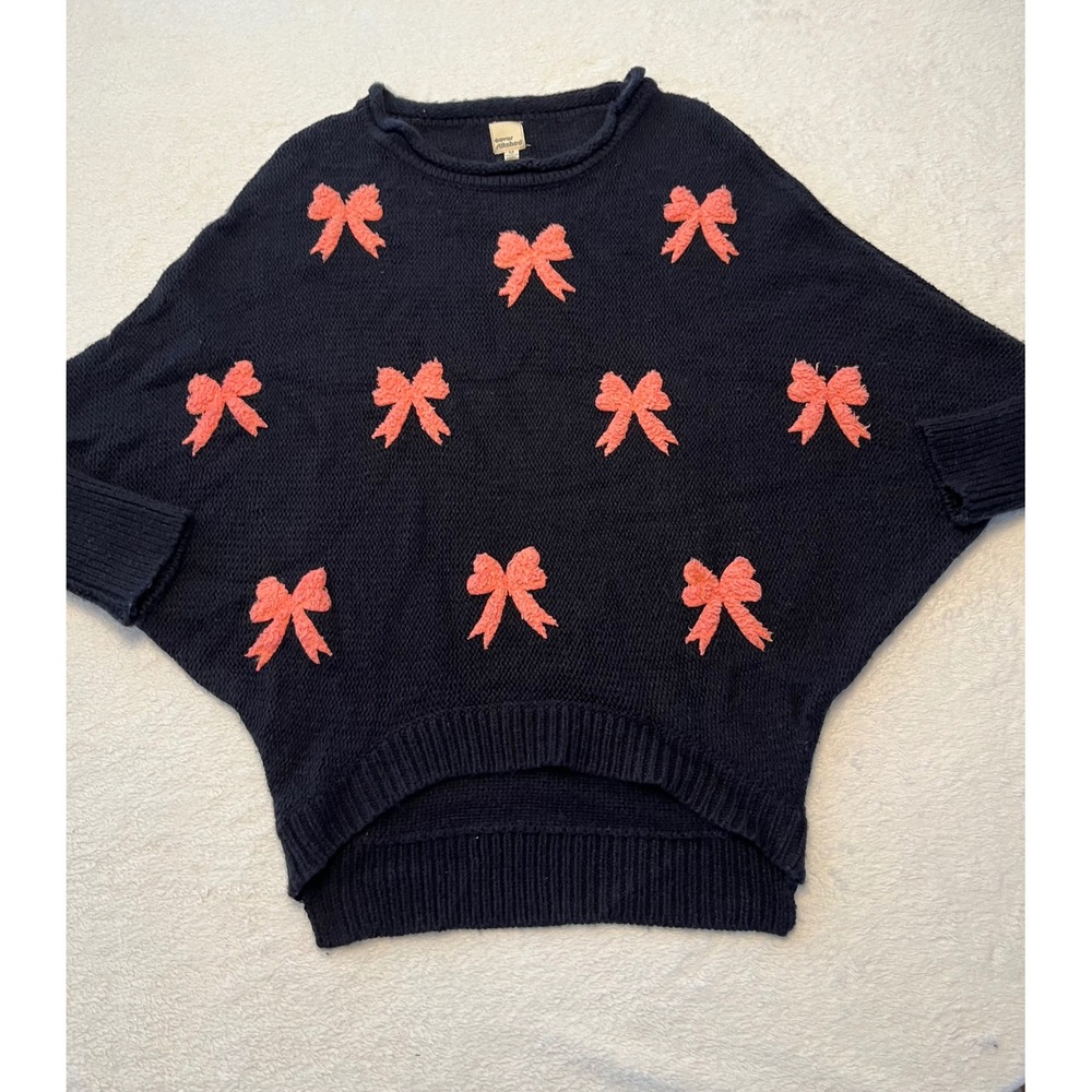 Cover Stitched Navy Blue‎ Sweater Coral Bows Knit Women's Size M